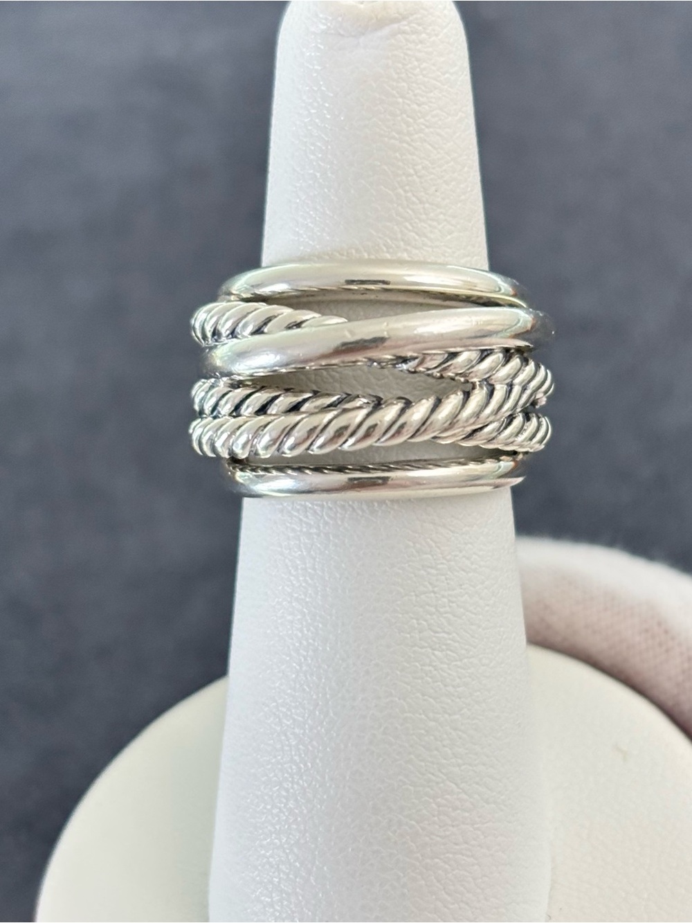 David Yurman Sterling silver Crossover Cable Ring 6